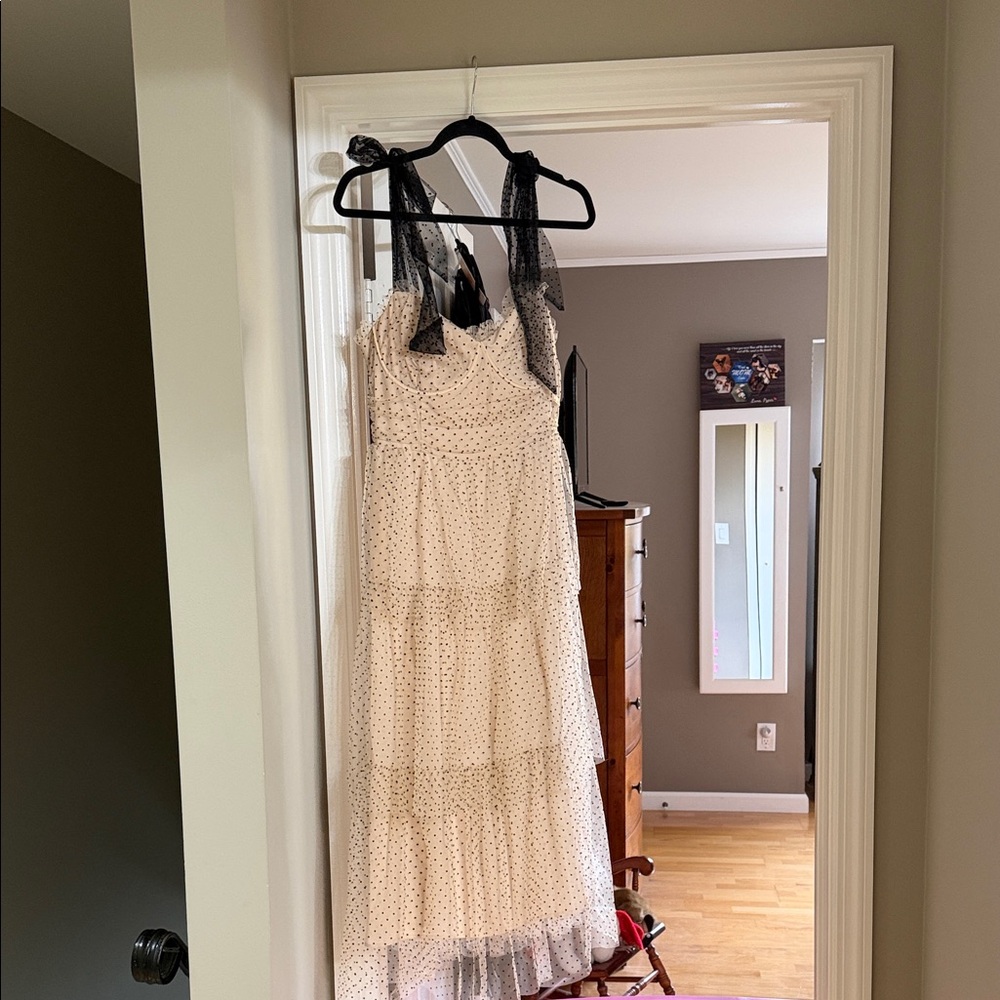 Vici Elegant Cream and Black Tiered Midi Dress